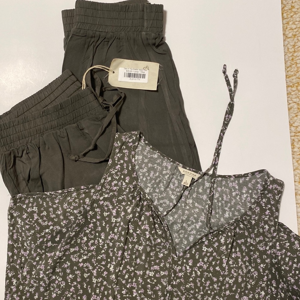 $20 outfit, olive joggers with summer top
